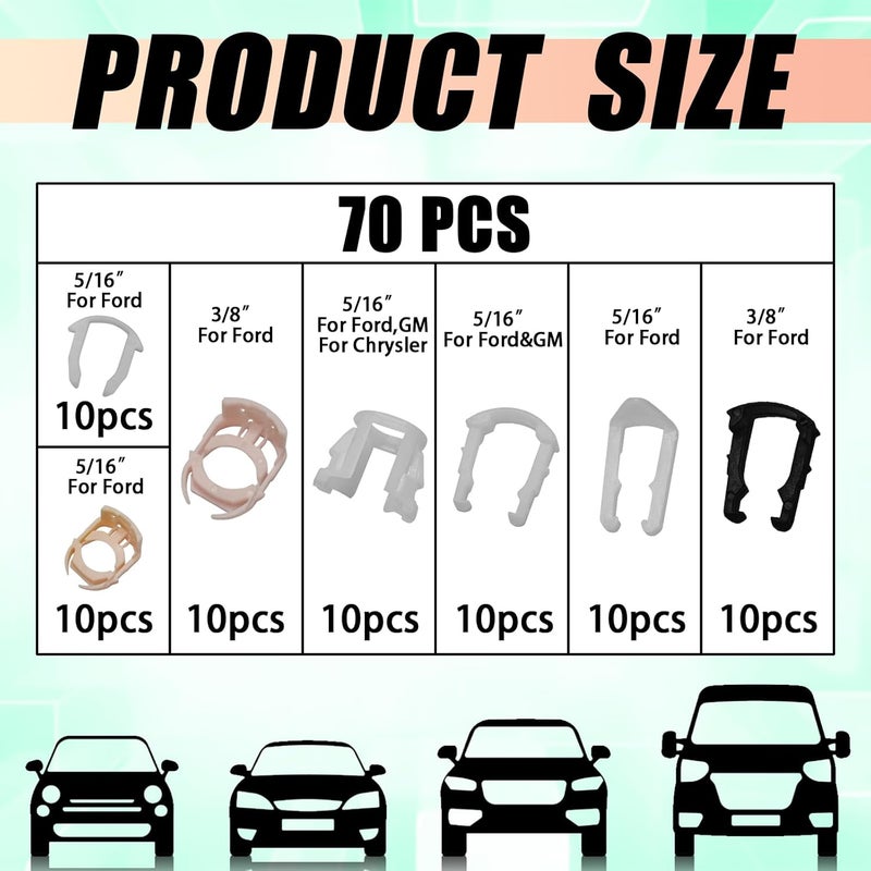 SamWinGear 70PCS Fuel Line Clips 7 Sizes Fuel Line Connector Injector Clips Repair Kit Replacement 3/8" & 5/16" Nylon Fuel Brake Line Clamp Hose Retainer Clips Assortment Kit tool for Ford GM Chrysler - Image 2